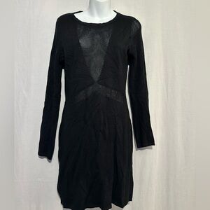 Oh MG! Black Long Sleeve Knit Sweater Dress Mesh Detail Size XL